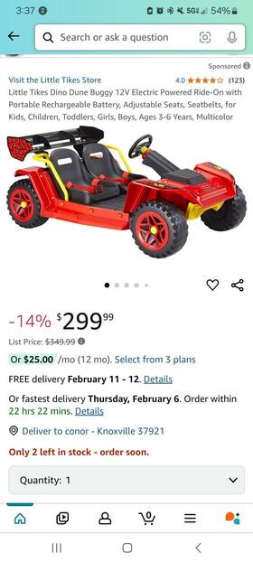 Little Tikes 050743660078 12v Dino Dune Buggy Powered Ride-on - 2 Kids 3-6 Years