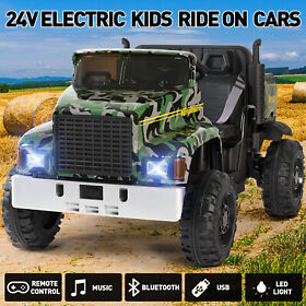 U3400 New Camo Large 24v Battery-powered 2-seater Kids Ride On Car Tractor Dump Bed Rc
