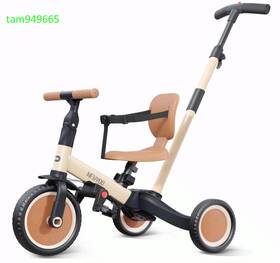 Newyoo 717666340523 Toddler Tricycle 5-in-1 With Push Handle Balance Bike Safety Belt Ages 1-3 Khaki