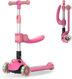 Nobrand Ks3pro Kids Folding Scooter With Seat And Light-up Wheels Adjustable For 2-8