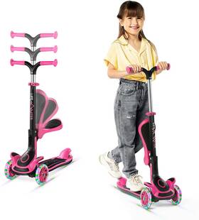 Lifms11 Nobrand Foldable 3-wheel Kids Scooter With Led Lights Adj Handlebar Pink