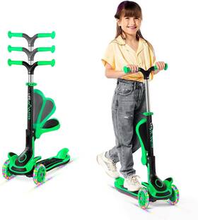 Lifms55 Nobrand Foldable 3-wheel Kids Scooter With Led Lights Adjustable Handlebar - Green