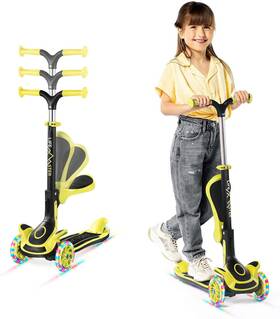 Lifms62 Nobrand Foldable 3-wheel Kids Scooter With Led Lights Adjustable Handlebar - Yellow
