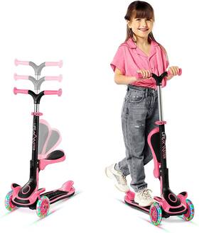 Lifms93 Nobrand Foldable 3-wheel Kids Scooter With Led Lights Adjustable Handlebar - Watermelon