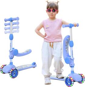 Nobrand Ydd167lan0x 3-wheel Kids Scooter With Seat Pu Luminous Wheels Adjustable Height Ages 2-8