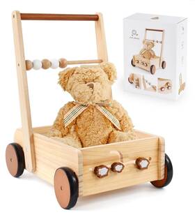 Pairpear U14018 Wooden Baby Walker Push Toys Adjustable Speed Nature Wood Walke