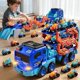 Peaduck 899-29 Toddler Car Truck Toys For Kids Boys Ages 3-5 10-in-1 Foldable Carrier Space