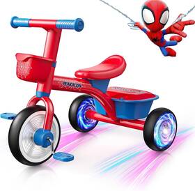 Peakalon Wj121601 New Spidey Toddler Tricycle 2-5 Year Olds Lighted Wheels Basket And Adj. Seat