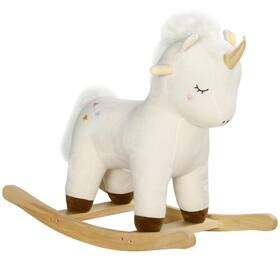 Qaba 330-178v00wt Rocking Horse Plush Ride On Unicorn With Realistic Sound Wooden Base