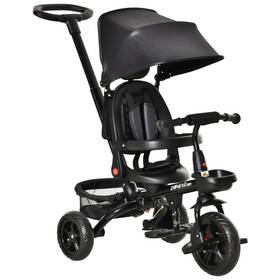 Qaba D0102757eux-621447 4 In 1 Black Childs Tricycle With Push Handle Rotatable Seat Canopy Storage
