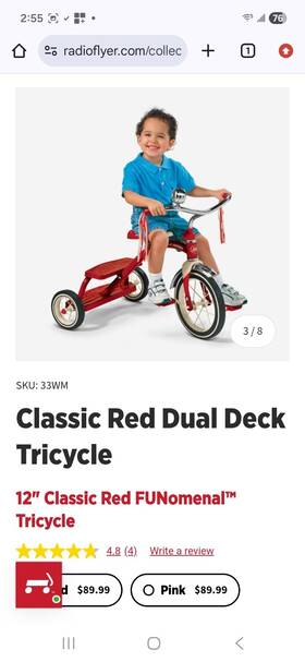 Radio Flyer 33wm Classic Red Dual Deck 12 Inch 3-wheel Tricycle