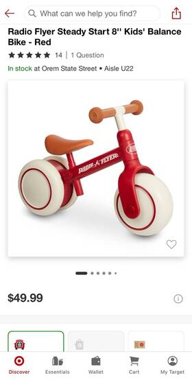 Radio Flyer 90777094 Steady Start 8ftft Kidsft Balance Bike - Red