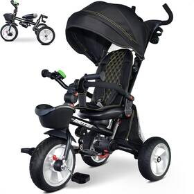 Ridyee 629829004206 7 In 1 Folding Toddler Tricycle With Removable Adjustable Push Handle Safety Harnes