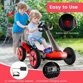 Slickblue 717313037523 Red-pedal Powered 4-wheel Toy Car With Adjustable Steering Wheel And Seat. 2607