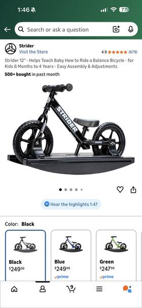 Strider Sports International Inc. Prock-st-s4mg 12 Inch Sport Black Balance Bike Rocking Base Kids 6mo-4yr