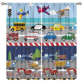Sxxldng 454269998579 Kids Boys Construction Curtains Cartoon Colorful Cars Bulldozer Tractor Truck