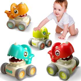 Tnloji Lz011-4 Dinosaur Racing Cars For Toddlers 1-3 Baby Press And Go Car Toys Infant Pla
