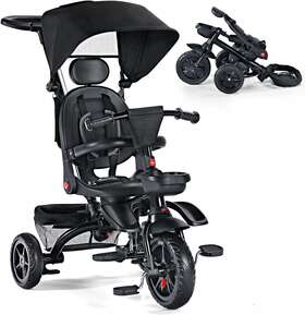 Todefull Etd010bk Folding Kidsft Tricycle 8 In1 Baby Trike With Removable Canpoy&parental Push Black