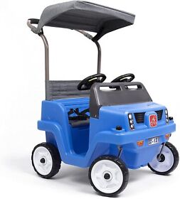 Two-seater Toddlers Push Around Car With Canopy Pretend Play Ride-on Toy Suv Blue