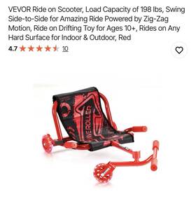 Vevor Hd-6003s Drifting Ride-on Scooter Adjustable Led Wheels Red 3-wheel Ages 4