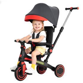 Winhope Stc1788red Kids Tricycle 5 In 1 Babys Toddler Trike With Adjustable Push Handle