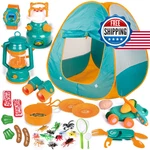 Fun Little Kids Camping Set: Pop Up Play Tent, Toys, Battery Lanter. Fixed Price $56.29.