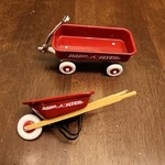 Miniature Radio Flyer Little Red Wagon & Wheelbarrow Set Lot Dollhouse Replicas. Fixed Price $29.99.