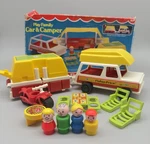 Vintage Fisher Price Pop Up Camper Jeep Little People Car #992 Complete W/ Box. Fixed Price $129.00.