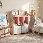 Qaba Kids Bookshelf With Storage, Children's Bookcase For Playroom, Pink. Fixed Price $74.99.