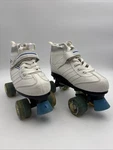 Roller Derby U319B White/blue Laser 7.9MX 4 Wheel Skates Size 5 With Box. Fixed Price $25.99.