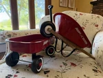 Vintage Radio Flyer Miniature Toy Wagon & Wheelbarrow Model 4 Matching Set. Fixed Price $34.00.