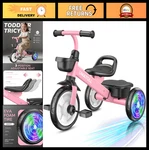Adjustable Toddler Tricycle For Ages 2-5, Light-up Wheels, Outdoor Bike Toy, Bir. Fixed Price $84.99.